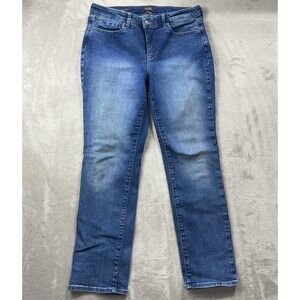 NYDJ Jeans Womens 10 Blue Sheri Slim Straight Stretch High Rise Denim Lift Tuck